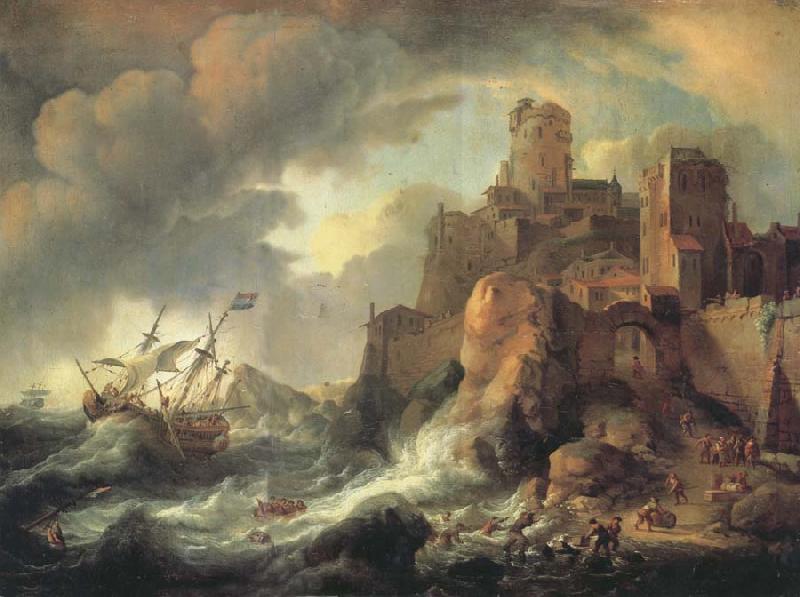 BACKHUYSEN, Ludolf Shipwreck by the Coastal Cliffs oil painting image